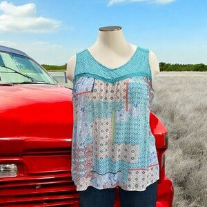 Como Vintage 2X Boho Sleeveless Patchwork Top Summer Flowy Festival Cottage Chic